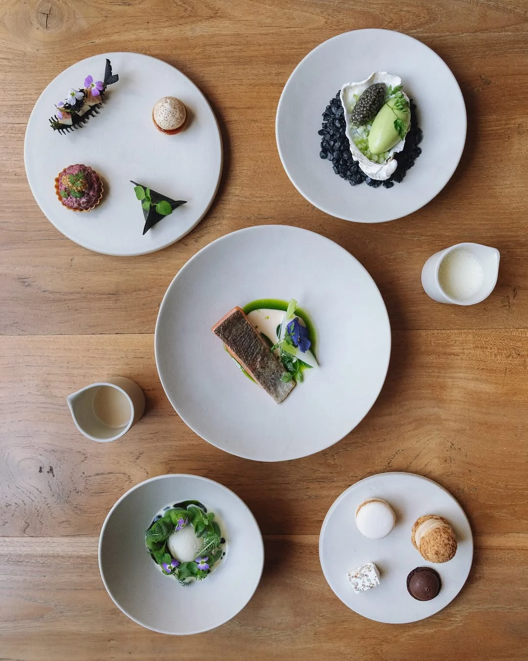 Array of dishes from one Michelin star Barge