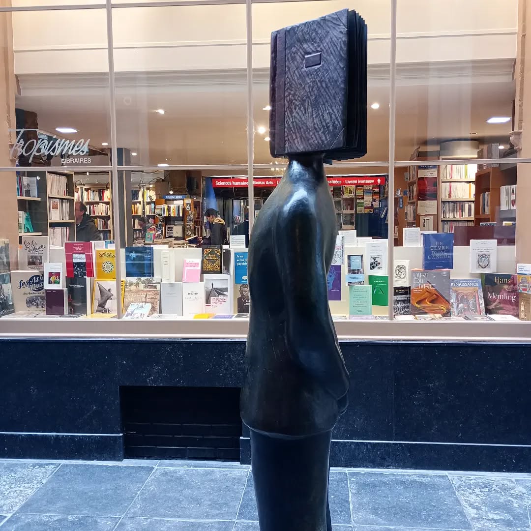 Sculpture outside Brussels' most beautiful bookstore