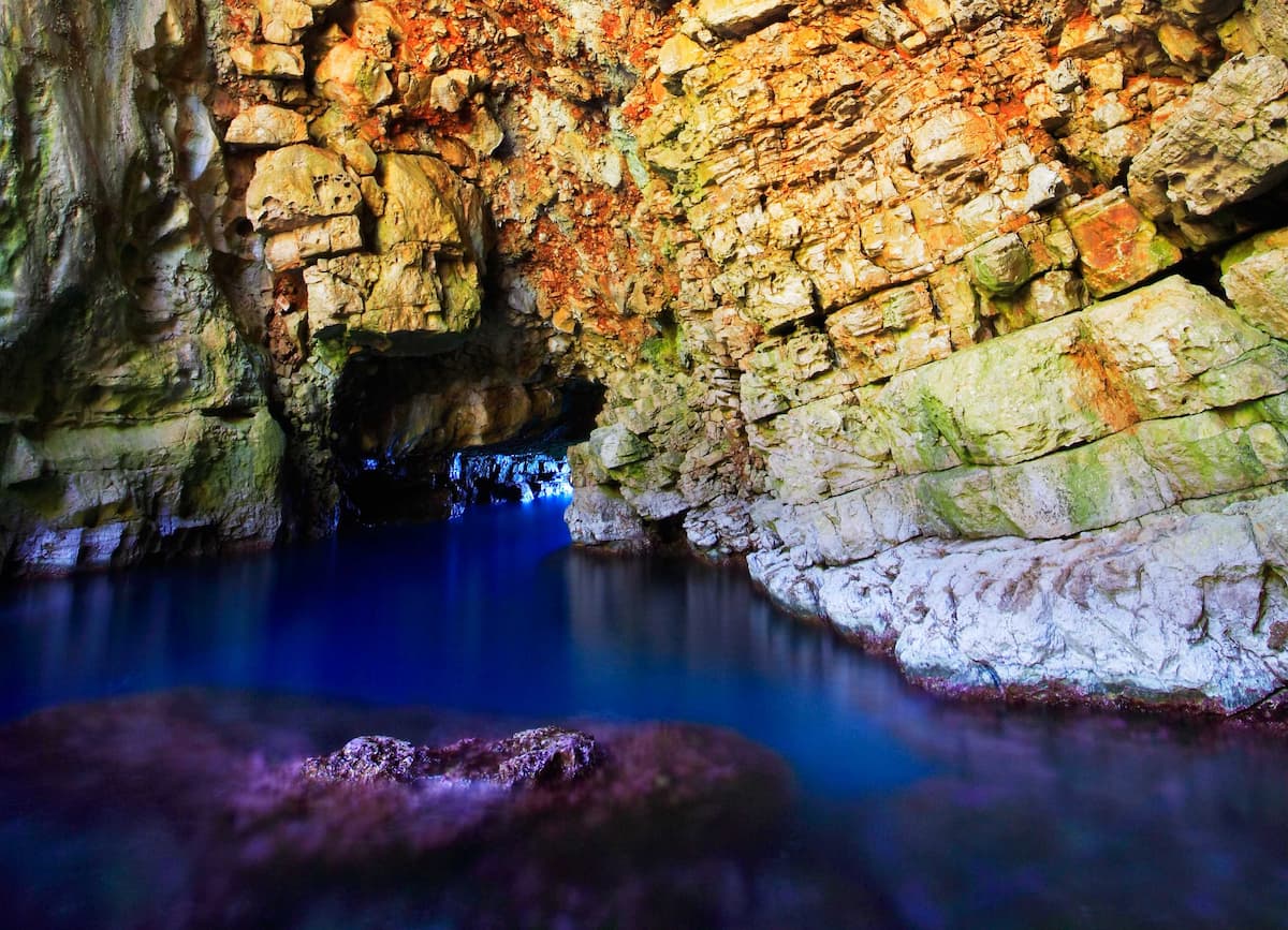 odysseus' cave is a limestone cave with a 66ft tunnel in mljet croatia