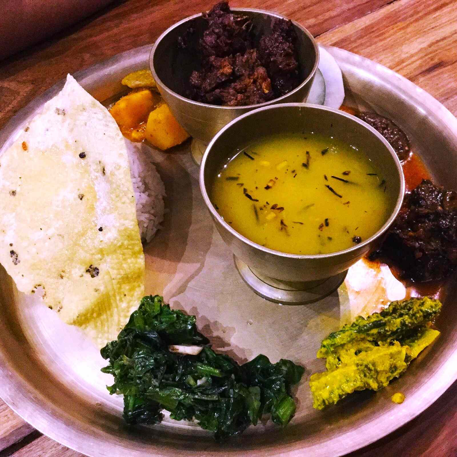 Plate of dal bhat, a popular staple for travelers backpacking Nepal