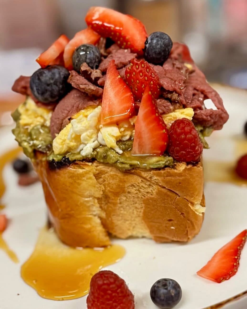 Sweet French toast served on a brioche roll