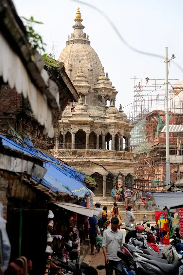 A temple and market in Lalitpur, Nepal