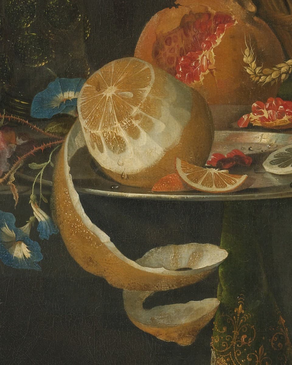 Still Life with Fruit and a Goldfinch, Abraham Mignon, 1660 - 1679, artwork