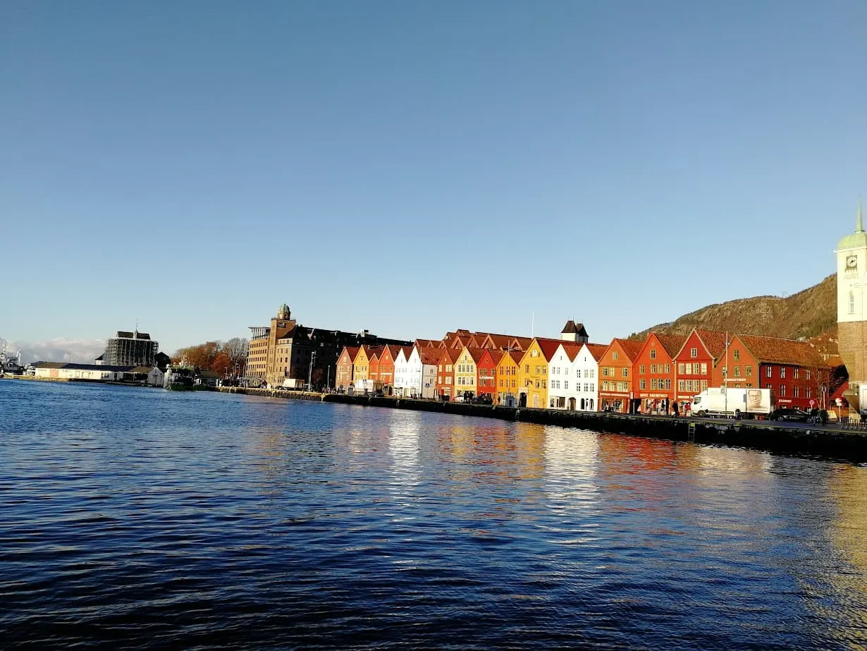 colorful wooden houses by water in bryggen bergen norway