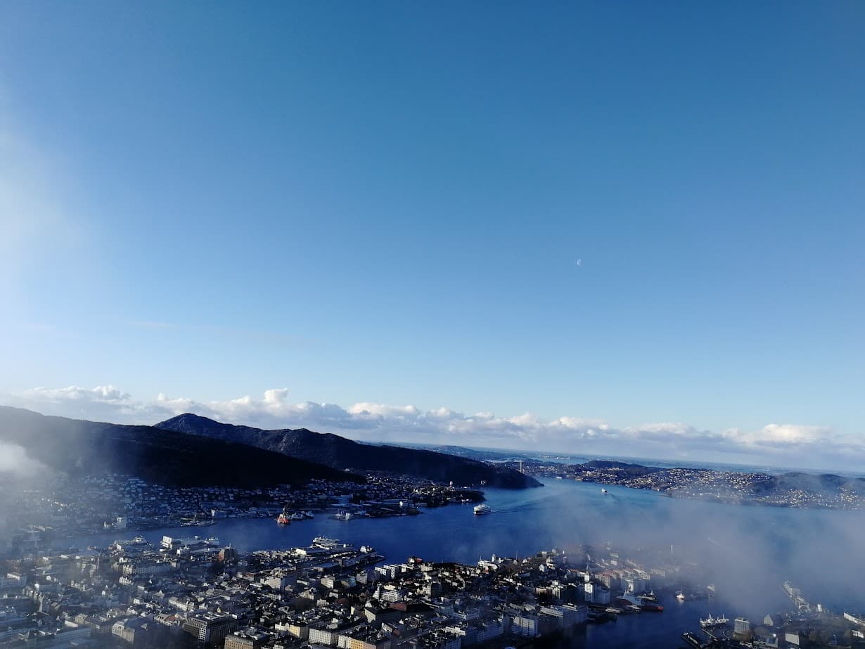 aerial view of bergen harbour from mount floyen bergen norway