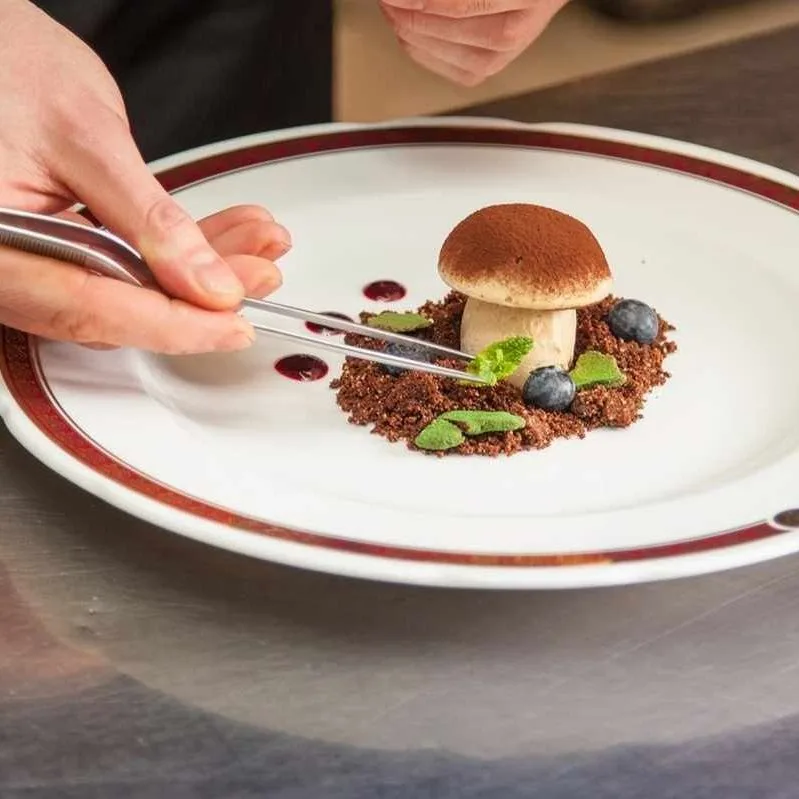porcini mushroom ice cream on a white plate from restaurant wierzynek krakow poland