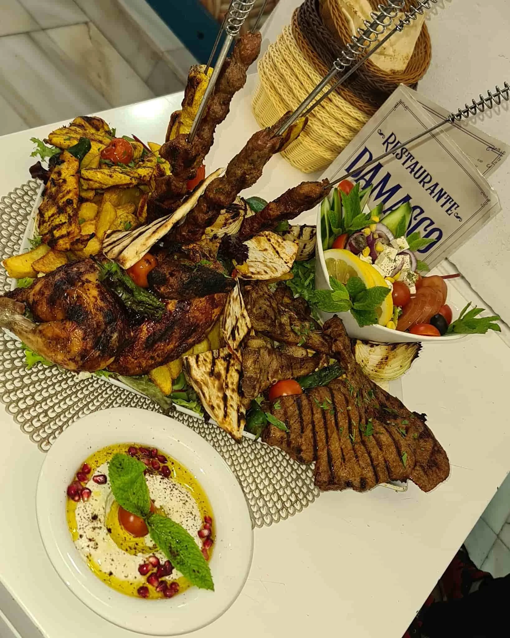 Souvla, meat skewers and pita