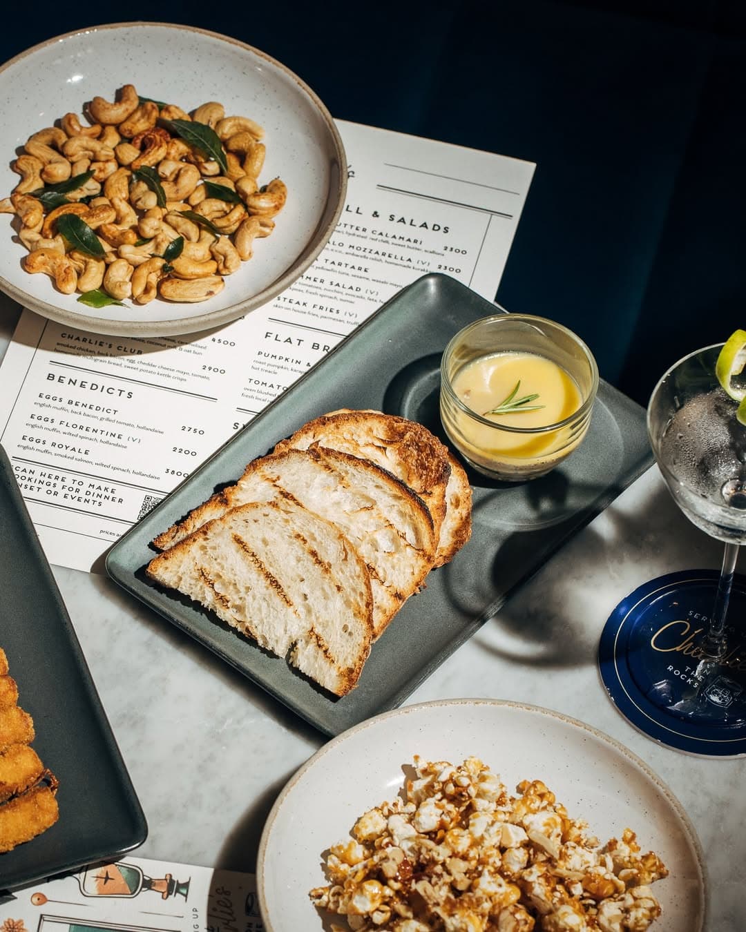 Bar snacks like popcorn and cashews
