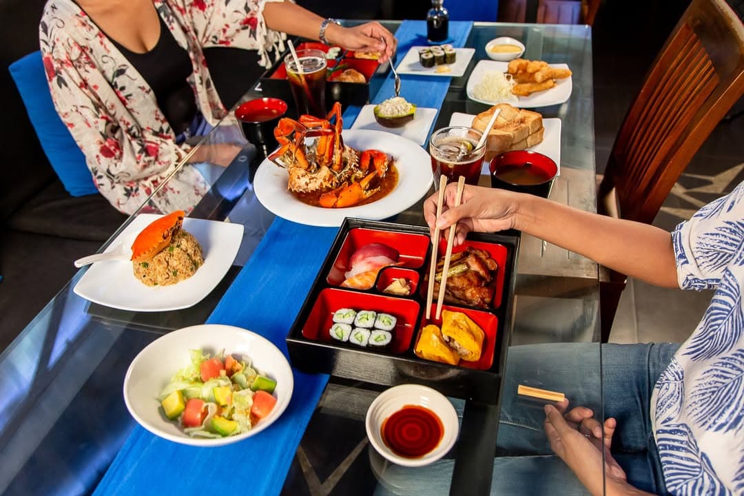 Bento boxes, crab and sushi