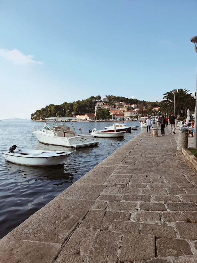 motorboats moored in cavtat harbor near dubrovnik croatia