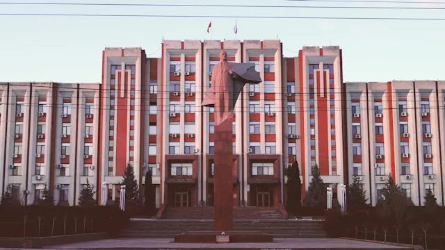 a statue of lenin in front of the supreme council building in tiraspol Transnistria a breakaway region of moldova