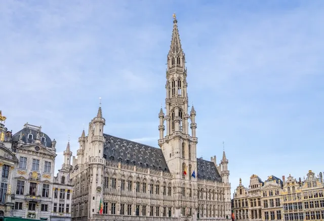 brussels town hall is a gothic stone building in grand place  