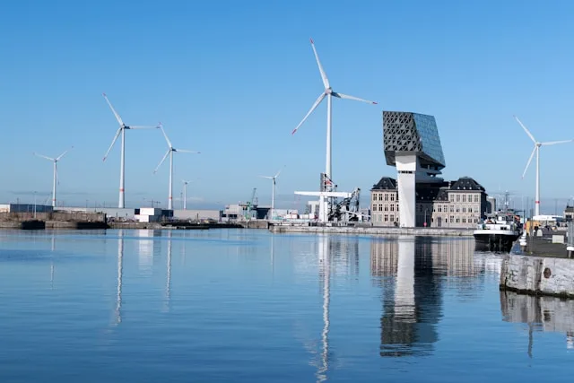 a building shaped like a diamond overlooking antwerp port in belgium