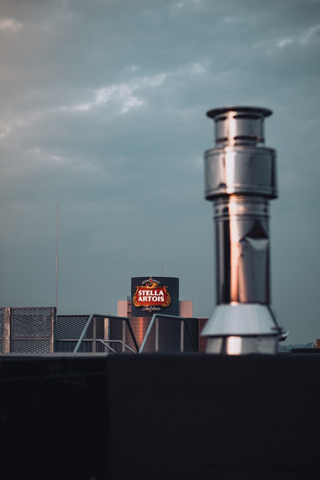 a chimney at the stella artois brewery in leuven belgium