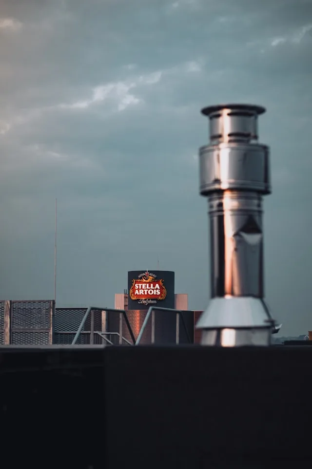 a chimney at the stella artois brewery in leuven belgium