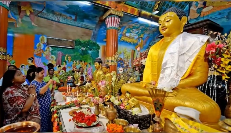 Festival in Nepal showing a buddha statue