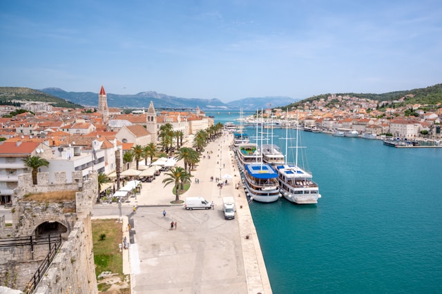 sailing boats moored alongside the promenade in trogir a venetian city in croatia 