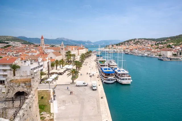 sailing boats moored alongside the promenade in trogir a venetian city in croatia