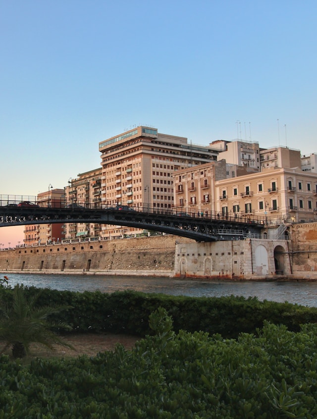 an iron bridge linking centro storico and the mainland in taranto puglia italy