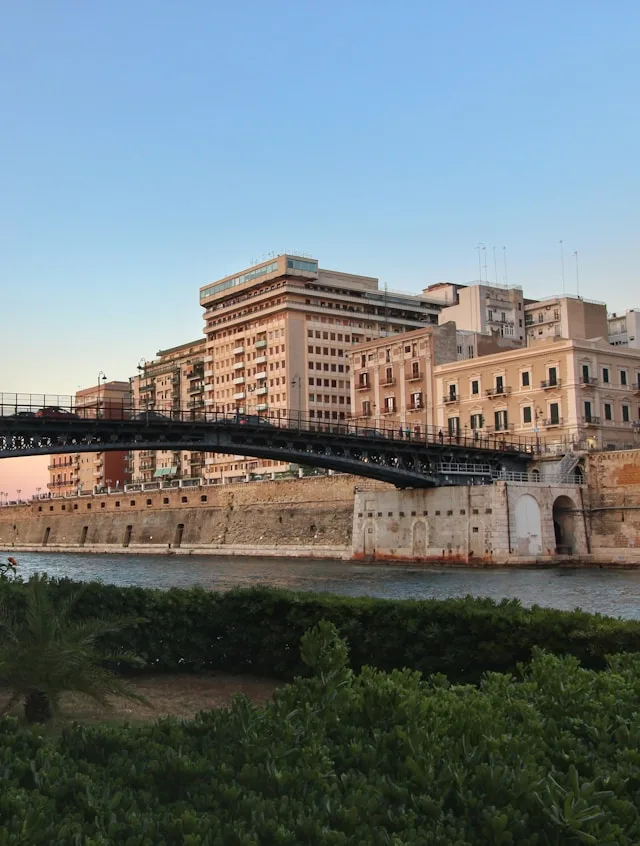 an iron bridge linking centro storico and the mainland in taranto puglia italy