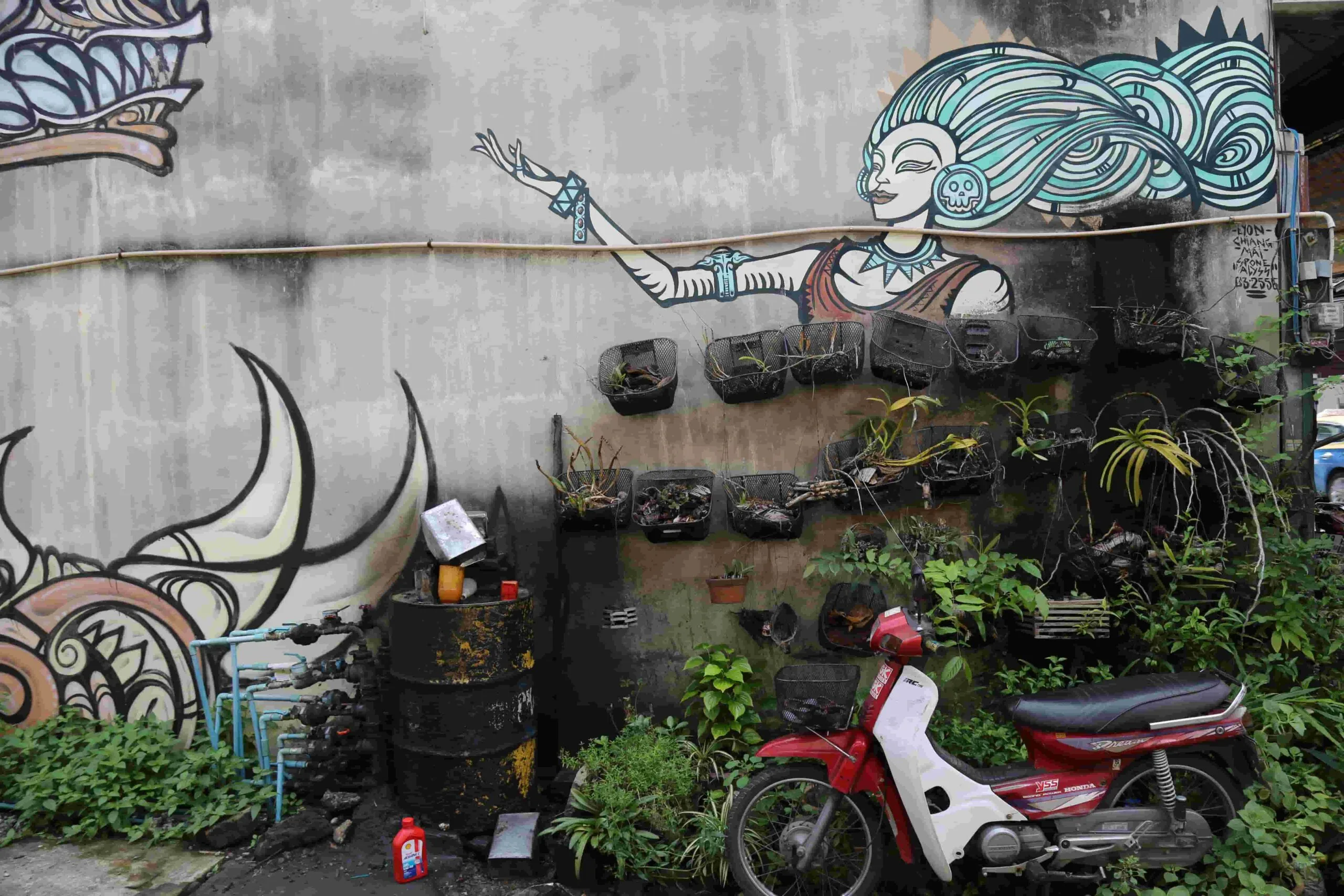 Walls with art murals in Chiang Mai