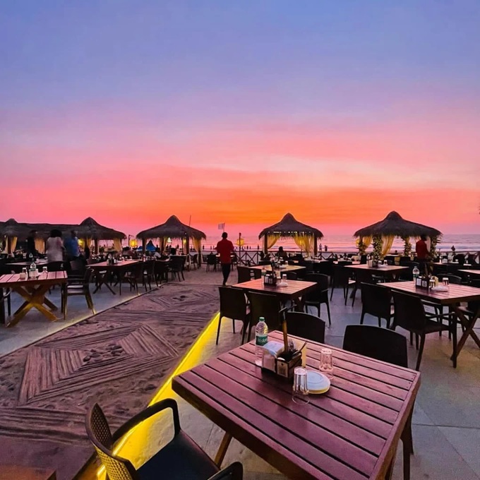 Exterior seating at the Southern Deck bar in Goa 