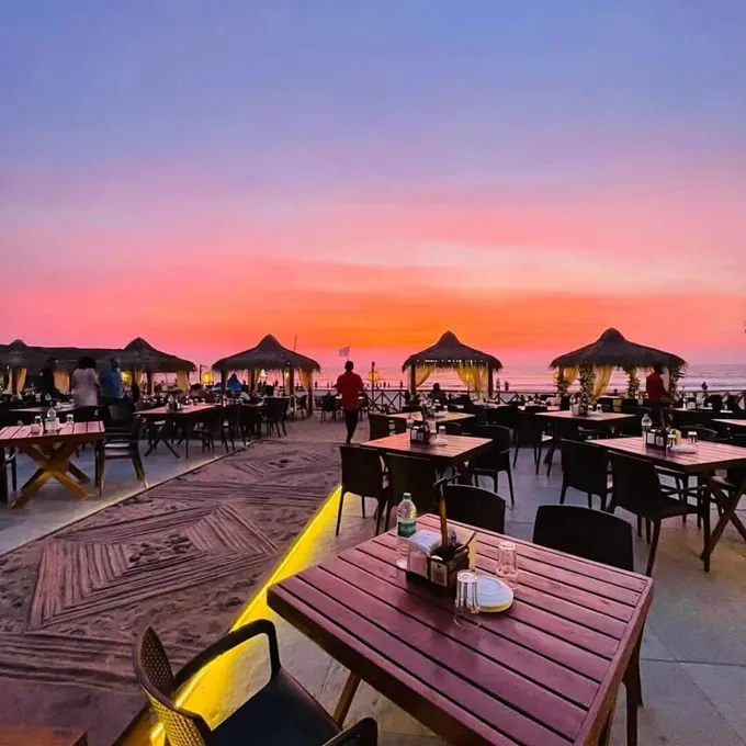 Exterior seating at the Southern Deck bar in Goa