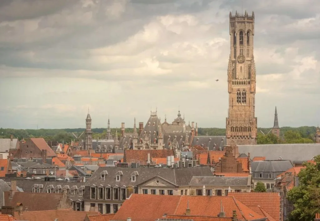 The tower of Belfry and the town of Bruges