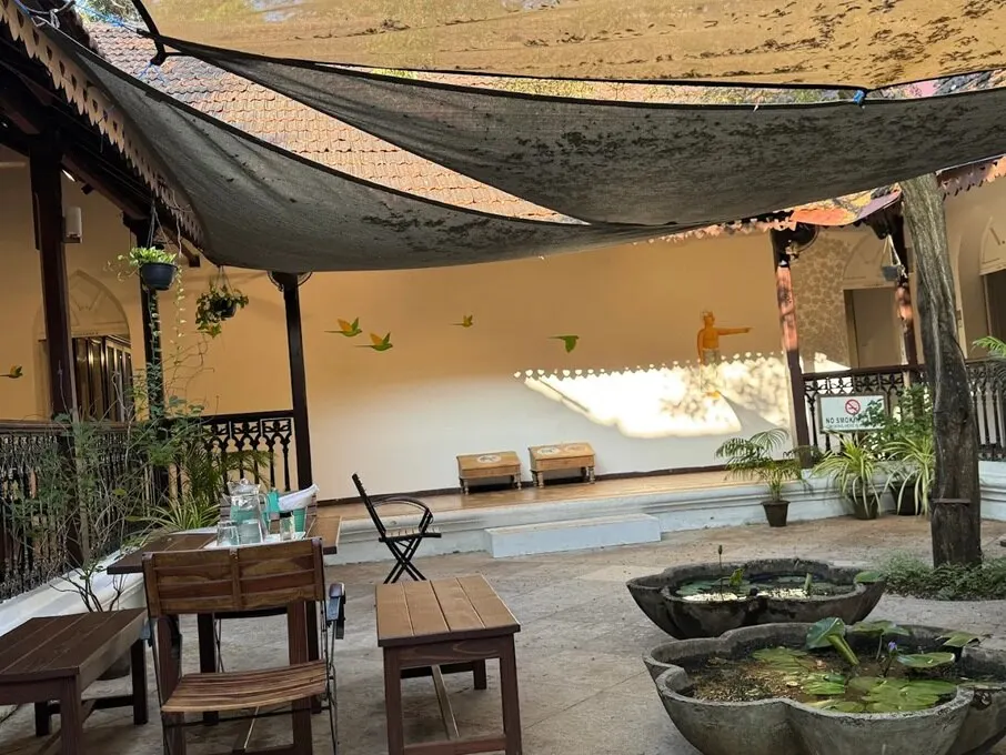 Courtyard seating in a cafe