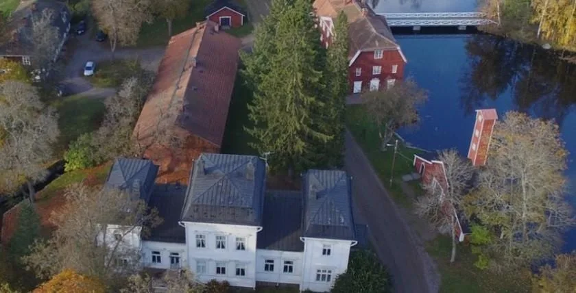 The historic buildings of Strömfors seen from the air