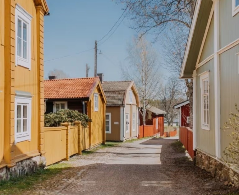 Traditional wooden houses along a small street