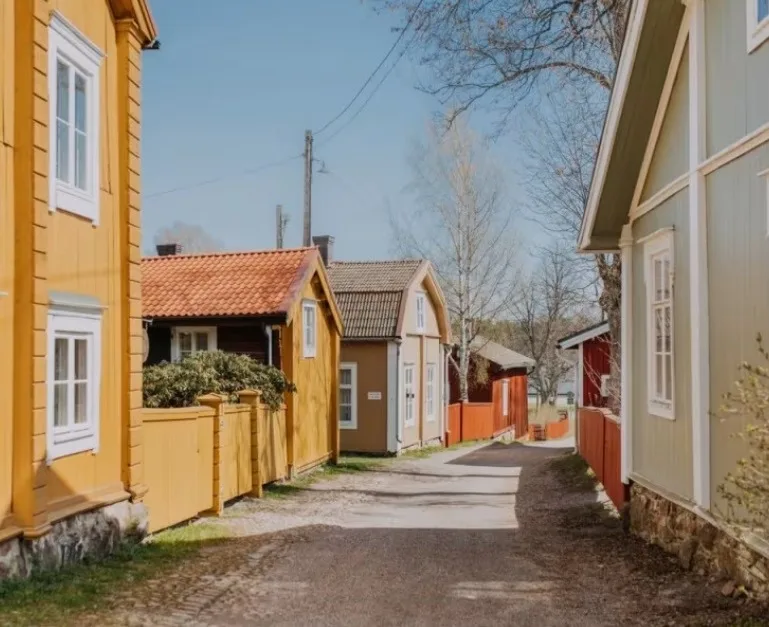 Traditional wooden houses along a small street