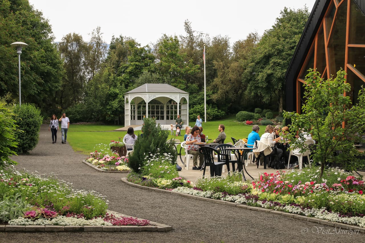 a bandstand in the botanical garden of akureyri iceland