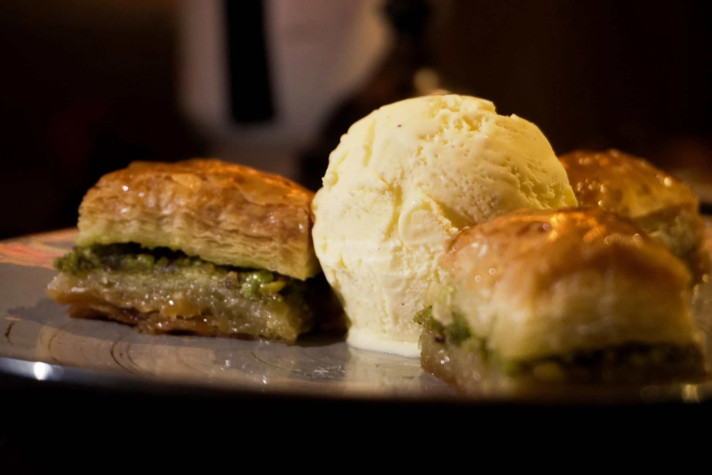 turkish baklava with ice cream at cappadocia restaurant in riga latvia