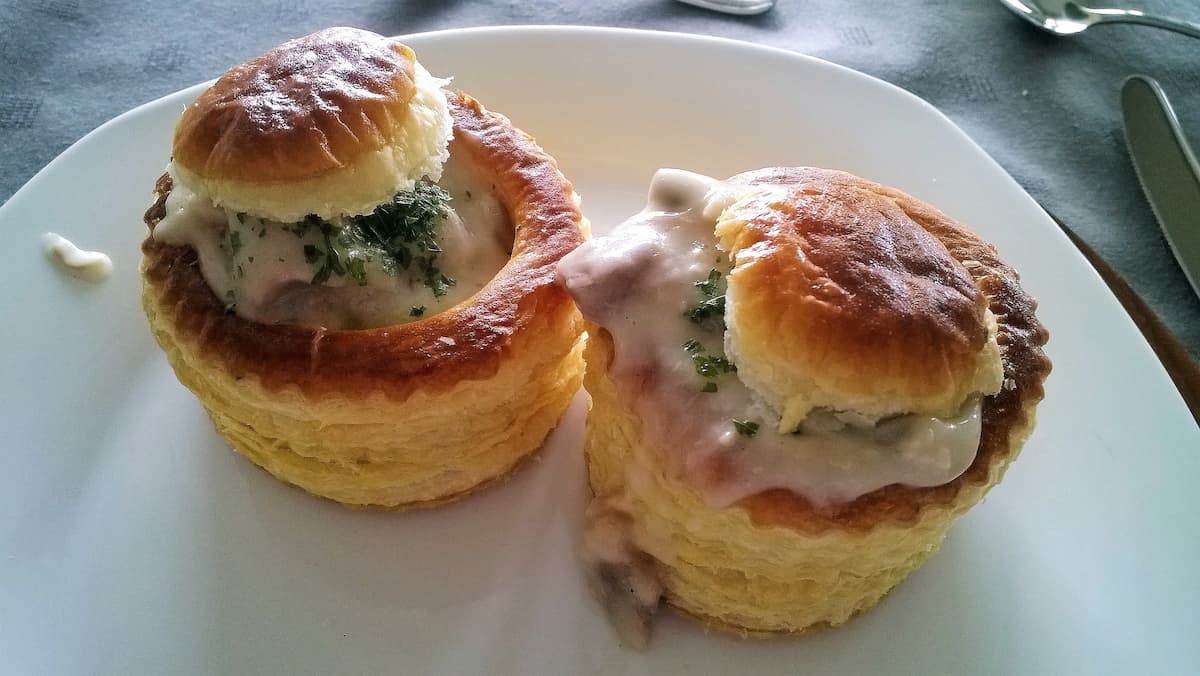 bouchee a la reine are a vol-au-vent pie which originated in france but is popular in luxembourg