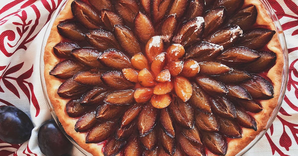 quetschentaart is a traditional sweet tart from luxembourg topped with plums