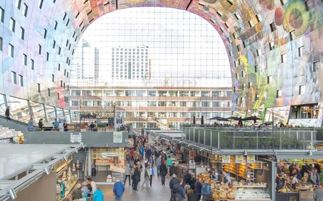 Market Hall of Rotterdam with people in it