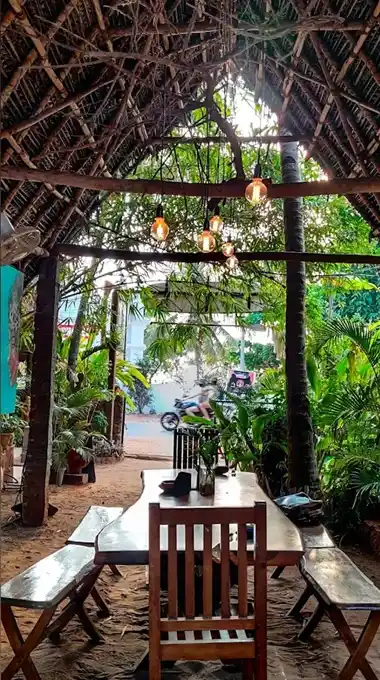 Sandy interior of a cafe in Goa