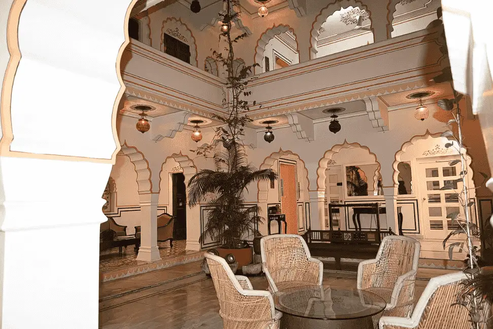 Ornate living room at a hotel in Jaipur 