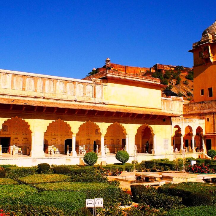 Palatial fort overlooking a green garden