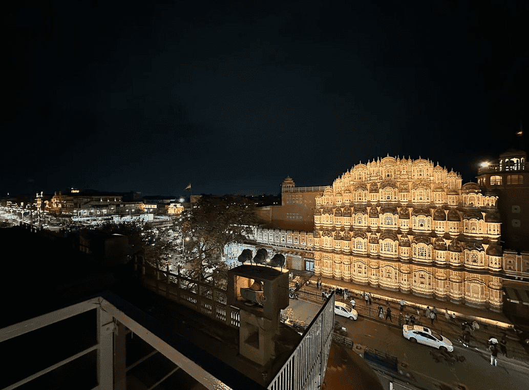 Night view of Jaipur from a rooftop cafe