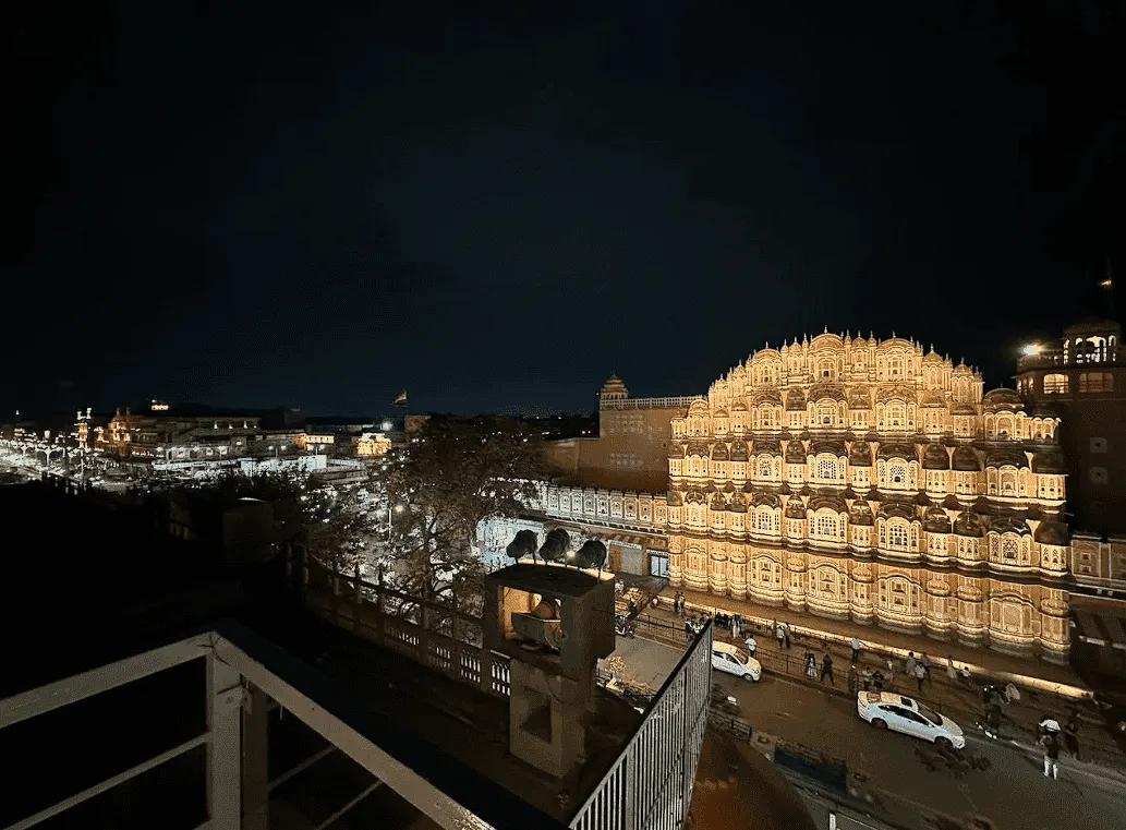 Night view of Jaipur from a rooftop cafe