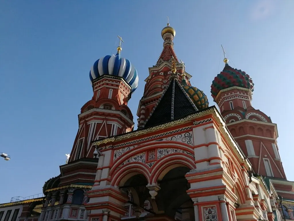 the colorful domes of st basil's cathedral in red square moscow