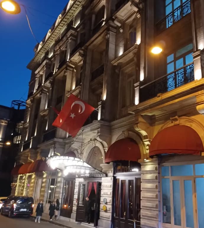 the pera palace hotel in istanbul turkiye on a dark night