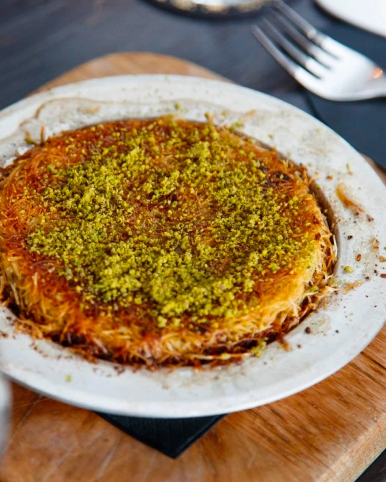 knafeh on a white plate from cafe lavash one the the best belgrade restaurants in serbia