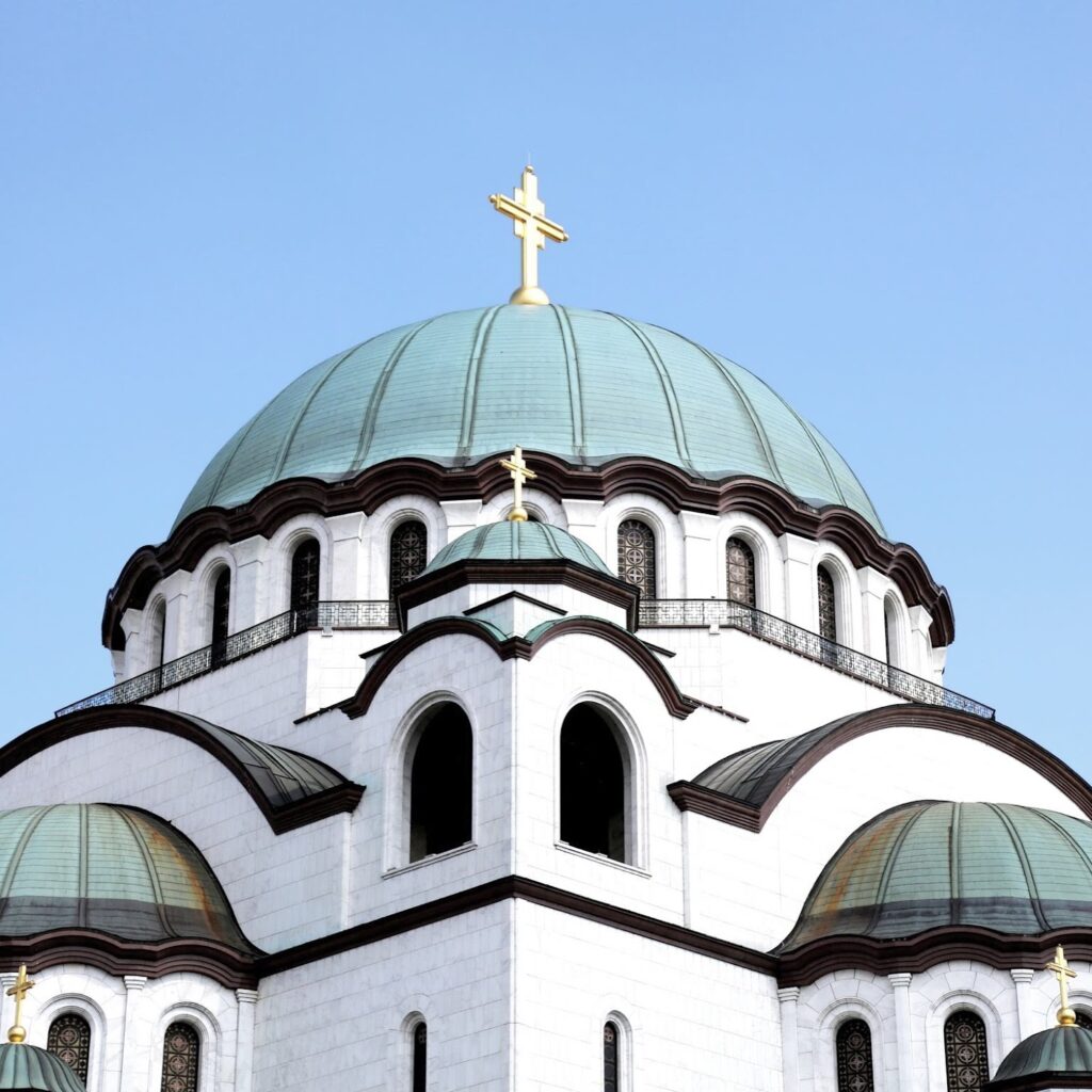 church in belgrade serbia with gold cross