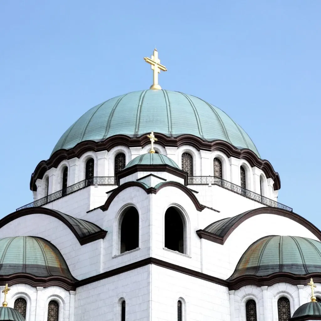 church in belgrade serbia with gold cross