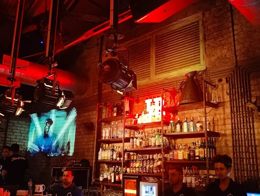 Dimly lit bar interior