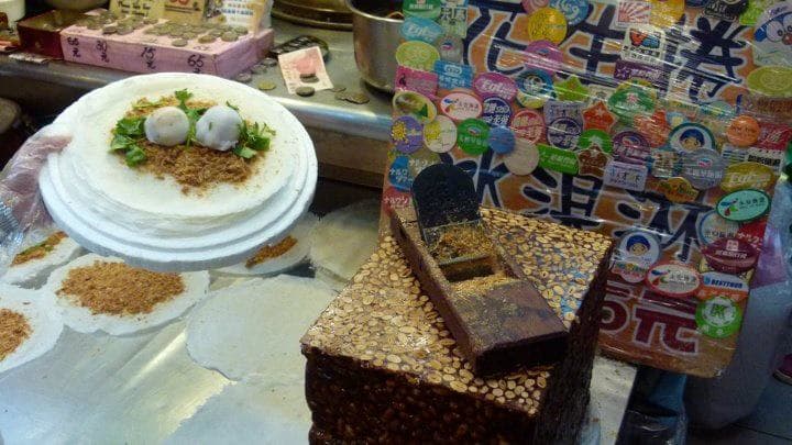 The famous peanut ice cream roll and a huge block of peanut brittle