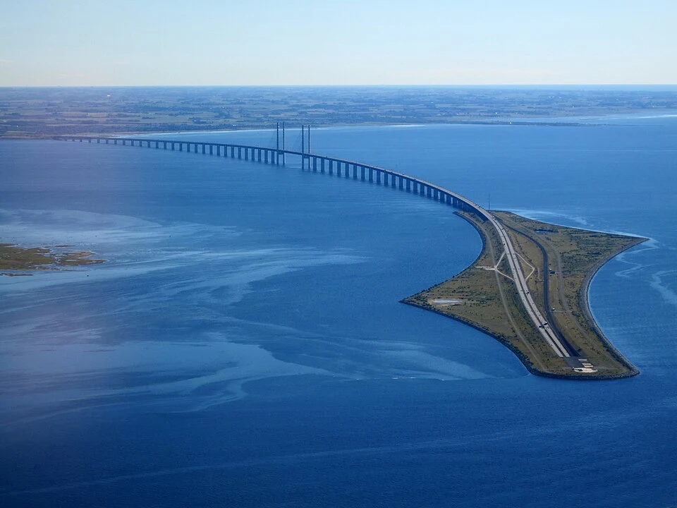 the oresund link is a combined bridge and tunnel connecting malmo sweden with copenhagen denmark